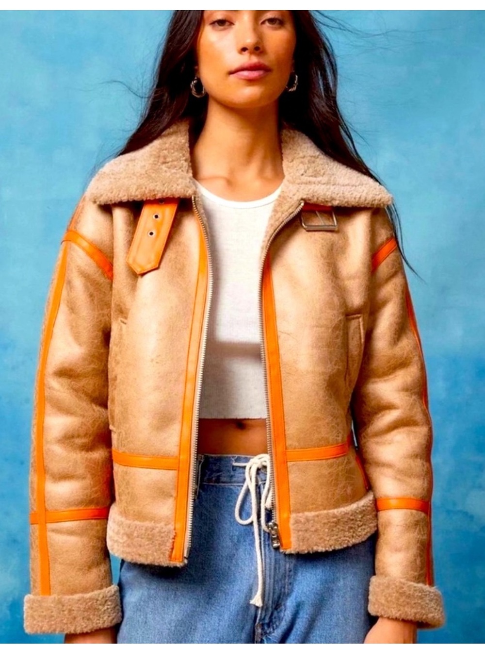 BDG Urban Outfitters Boho faux Leather cropped aviator jacket large